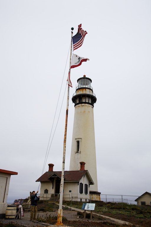Morning flag raising at Pigeon Point Lighthouse