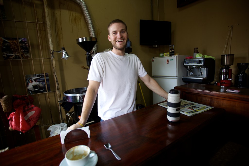 My friend Wesley who runs my favorite coffee shop in Antigua, we exchanged stories